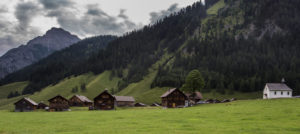 Houses, Alp Nenzinger sky, clouds, mountains, summits Houses, Alp Nenzinger sky, clouds, mountains, summits